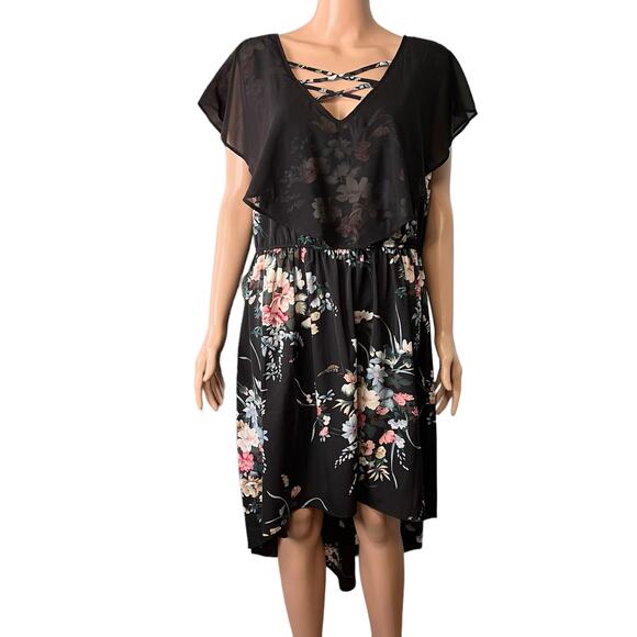 Rosegal Floral High Low Dress With Sheer Cape Style Bodice Overlay 3X 20 - Picture 2 of 5